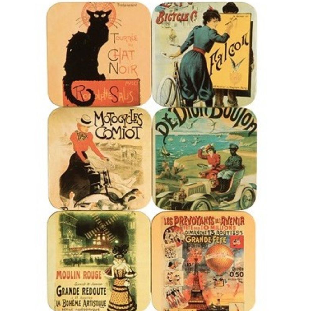 Vintage French Poster Cork-Backed Coaster Set (Set of 6)